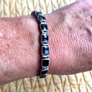 Silver onyx and mother of pearl bracelet